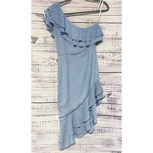 Song of Style Blue Clipped Dot One-Shoulder Ruffle Midi Dress XS